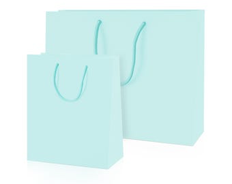 Light Blue Matt Laminated Paper Bags - Boutique Gift Bags - 2 Size Medium & Large - for Gifts, Retail, Weddings and Corporate Events