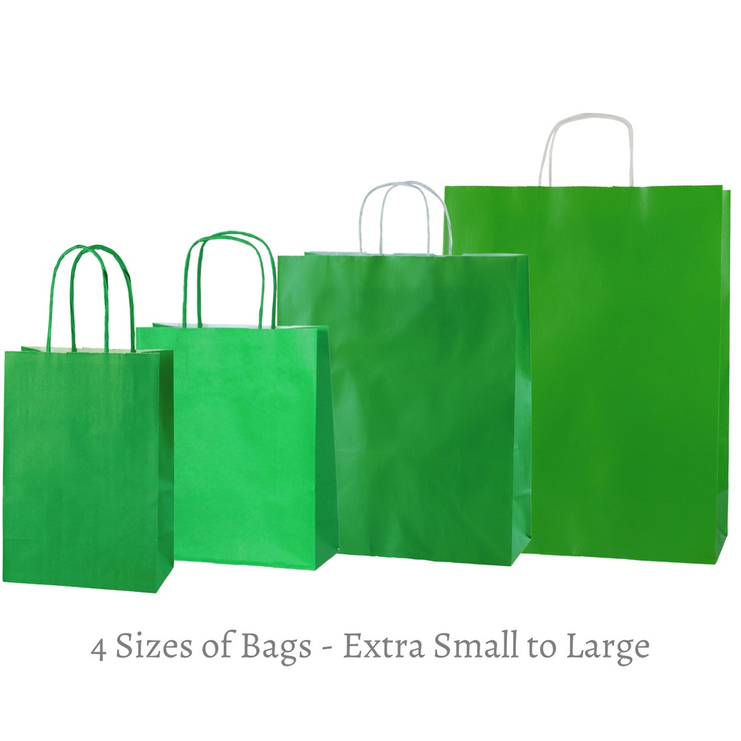 Green Paper Gift Bags With Twisted Handles 4 Sizes Ecofriendly Party