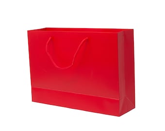 Red Matt Laminated Boutique Gift Bags With Matching Rope Handles for Weddings, Events and Special Occasions. 350x240x100mm (W x H x D)