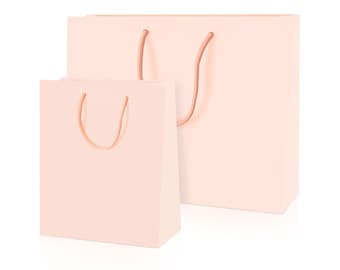 Baby Pink Matt Laminated Paper Gift Bags with Rope Handles – Two Sizes Medium & Large - for Weddings, Baby Showers and Corporate Gifts