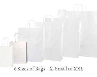 White Kraft Paper Gift Bags with Twisted Handles | 6 Sizes (XS to XXL) | Eco-Friendly & Recyclable | Parties, Retail, Weddings and Events