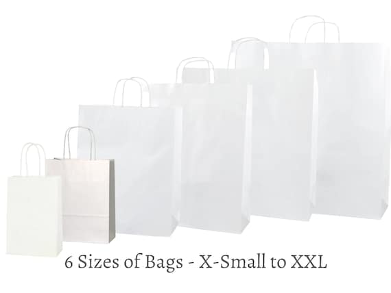 White Kraft Paper Gift Bags with Twisted Handles | 6 Sizes (XS to XXL) | Eco-Friendly & Recyclable | Parties, Retail, Weddings and Events