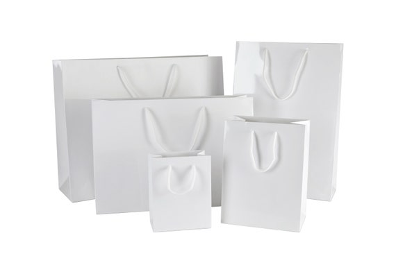 Luxury White Gloss Laminated Gift Bags with Rope Handles – 6 Sizes | Boutique Packaging for Weddings, Corporate Gifting & Events