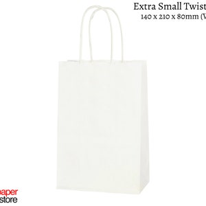 White paper twisted handle bags are perfect for any occasion! These are great for party bags, wedding favours, retail merchandise bags, and more. These paper party bags come in a variety of 6 sizes from Extra Small to XXL to carry all your gifts.