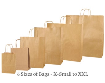 Eco-Friendly Brown Kraft Paper Bags with Twisted Handles | Recyclable & Reusable | Perfect for Gift, Shopping, Birthday , Wedding - 6 Sizes