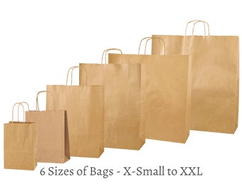 Brown Kraft Paper Carrier Bags with Twisted Handles - 6 Sizes Available - Eco-Friendly Paper Shop Bags