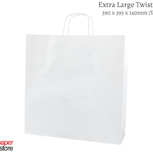 White paper twisted handle bags are perfect for any occasion! These are great for party bags, wedding favours, retail merchandise bags, and more. These paper party bags come in a variety of 6 sizes from Extra Small to XXL to carry all your gifts.