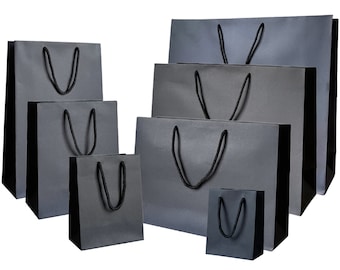 Luxury Black Matte Boutique Gift Bags with Rope Handles – 6 Sizes | Perfect for Weddings, Birthdays, Special Occasions & Corporate Events