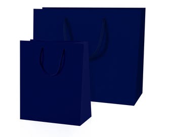 Luxury Blue Matt Laminated Paper Bags - Boutique Gift Bags in 2 Sizes - Plain Elegant Bags for Gifts, Retail, Events, Weddings, Baby Showers