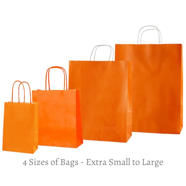 Orange Paper Bags with Twisted Handles - 4 Sizes Available - Perfect for Parties, Birthdays, and Valentine's Day Gifts - Paper Shop Bags