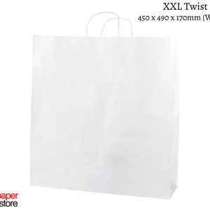 White paper twisted handle bags are perfect for any occasion! These are great for party bags, wedding favours, retail merchandise bags, and more. These paper party bags come in a variety of 6 sizes from Extra Small to XXL to carry all your gifts.