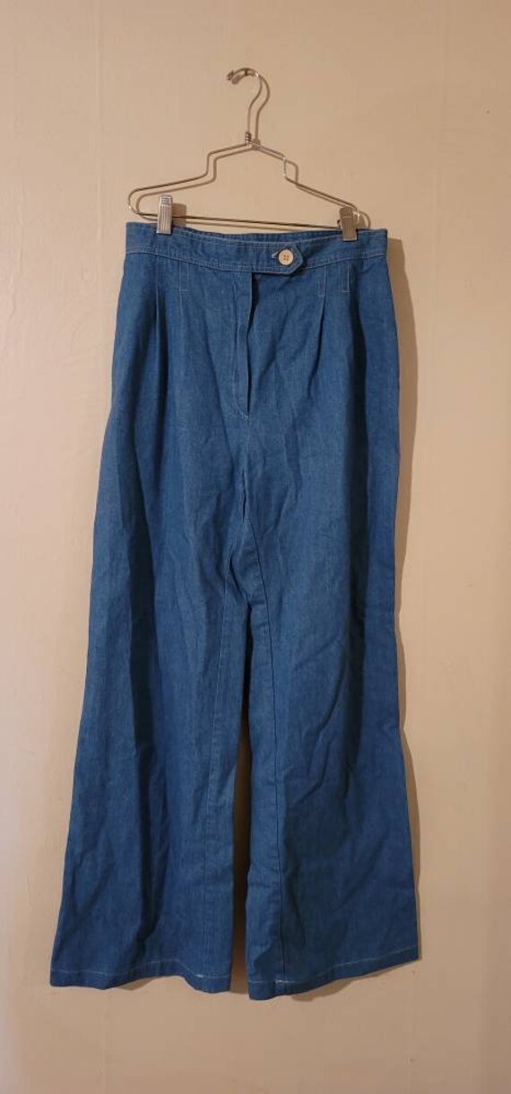 1970s Early 80s Wide Leg High Waist Denim Pants