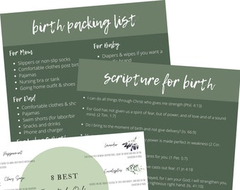 Birth Bag Packing List Editable, Essential Oils for Labor and Birth, Scripture Affirmations for Labor and Birth