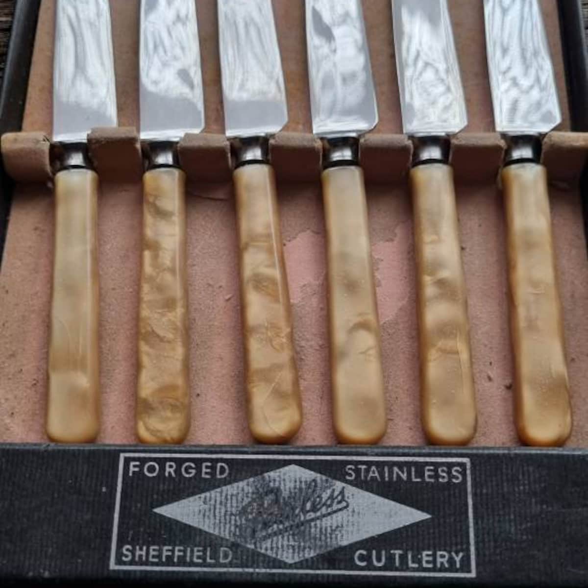 Vintage Knives Brown Pearl Handles Set for 6 Knives With Box - Etsy
