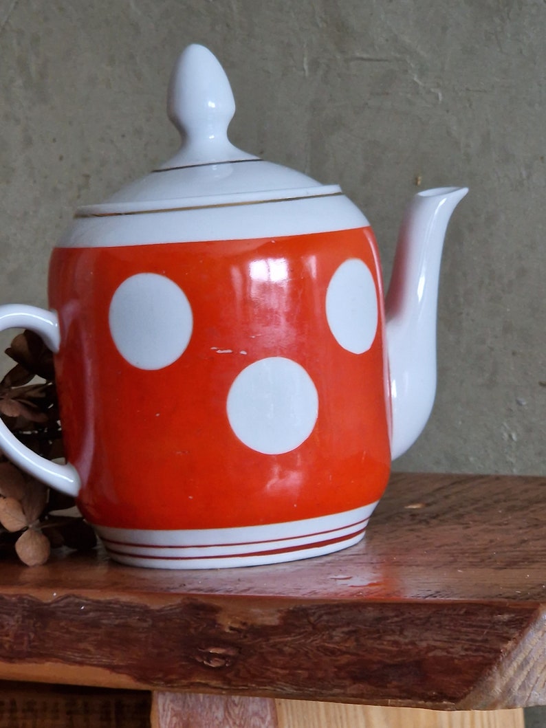 Porcelain Teapot Orange and White Pattern Teapot Vintage Tea Maker ...
