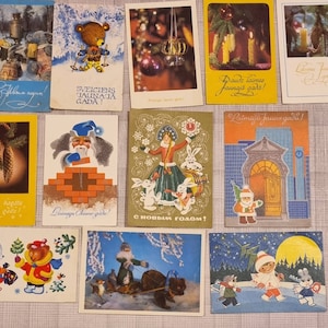 Set von 12 Karten 60er-80er Jahre Zeit Postkarten Vintage Jahresgeschenkkarten.