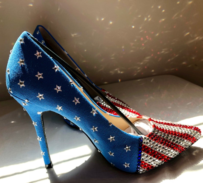 red white and blue stilettos