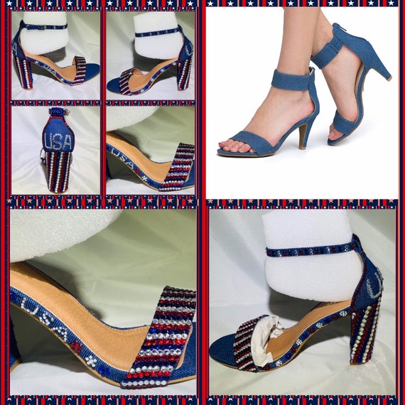 red white and blue heels