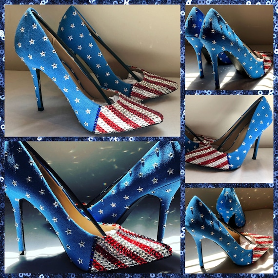 red white and blue high heels