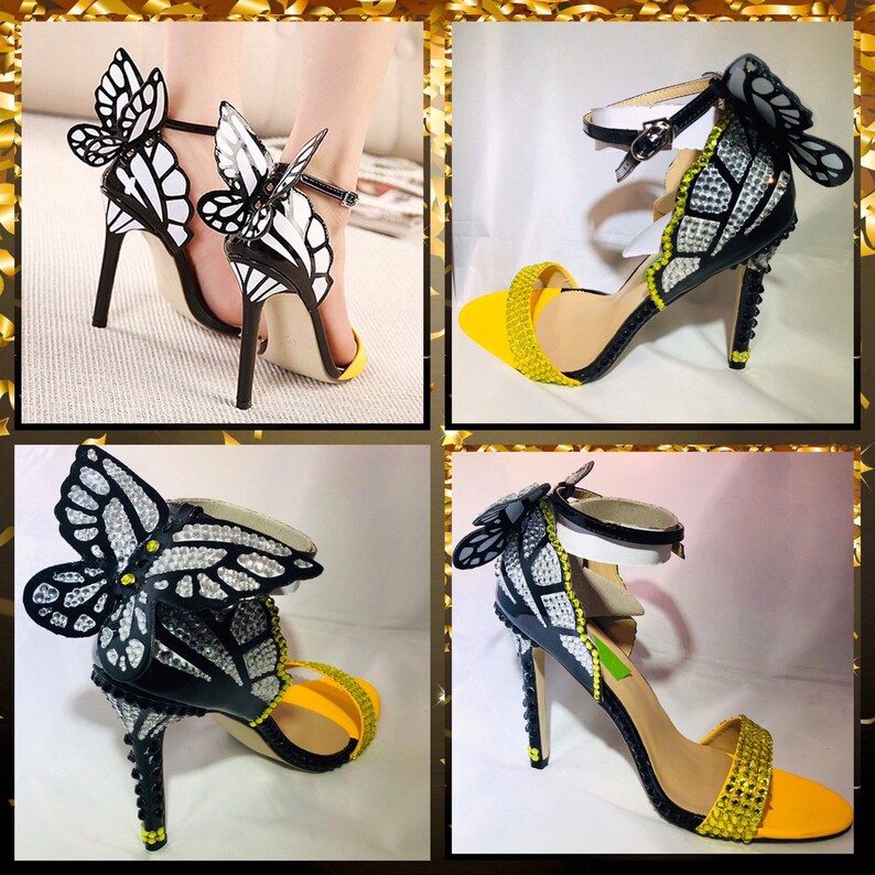 Handmade/ Custom heels/ Butterfly heels/ Rhinestone heels/ Glitter heels/ Wedding shoes/ Prom shoes/ Buttefly / Strappy high heel sandals