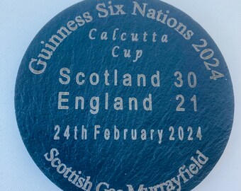 Slate coaster 2024 rugby memorabilia calcutta cup England vs Scotland