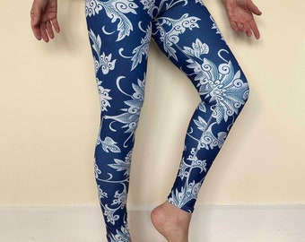 Leggings | Fine Art | White on Blue Pattern | Art of China