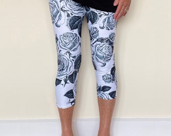 Capri Leggings | Fine Art | Vintage Rose | Botanical Print