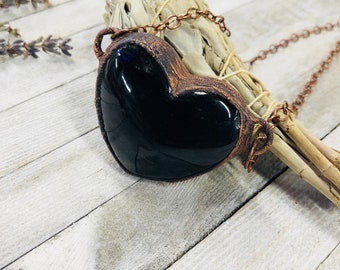 Electroformed Jewelry / Electroformed Pendant / Black Heart / Crystal Jewelry / Crystal Heart / Onyx / Electroformed / Heart / heart Pendant