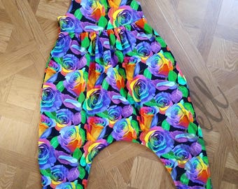 Age 3-4 Rainbow Roses Romper / Dungarees / Overalls - Ready to Post