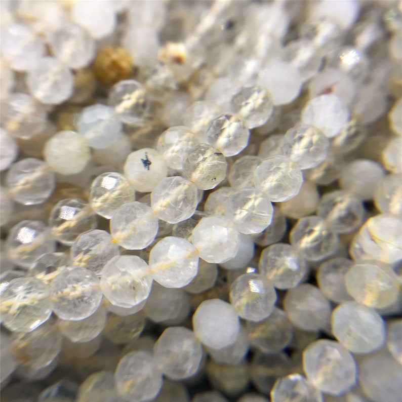 Micro Faceted Gemstone Beads 15.5 Golden Rutilated Quartz Beads Round Beads 2mm 3mm 4mm Rutilated Quartz Beads For Jewelry Making