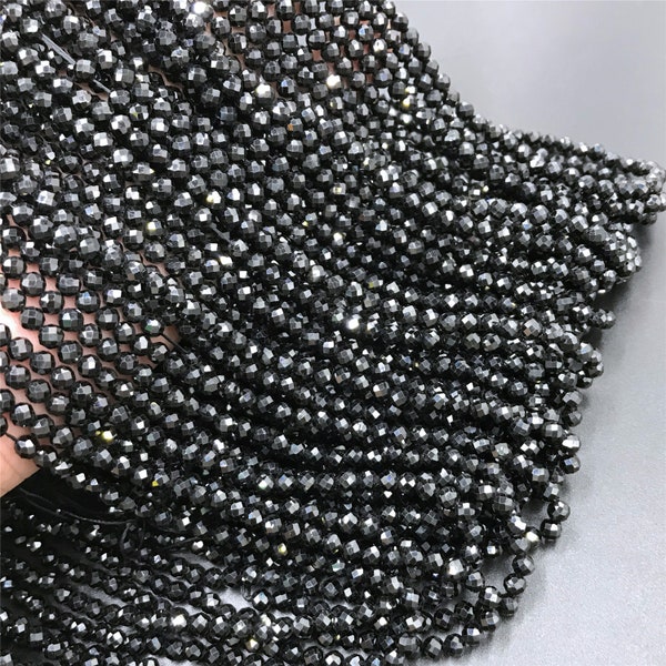 Natural Gemstone Beads 2mm 3mm 4mm Faceted Round Black Spinel Small Strand Tiny Spacer Beads for DIY Jewelry Necklace Making Beads 10pcs/lot