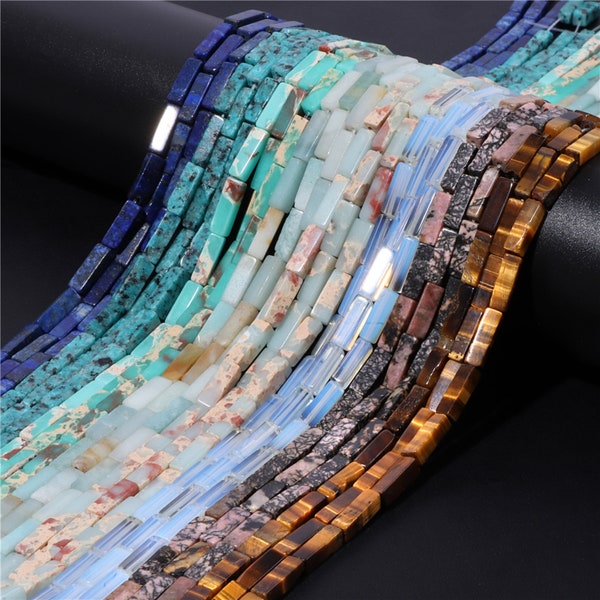 4x13mm tube carré perle pierre naturelle lapis agate rectangle plat en vrac entretoise énergie guérison charme pour la fabrication de bijoux bracelet à bricoler soi-même collier