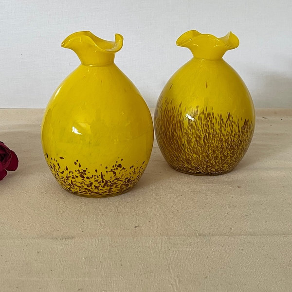 Paire de Vase Jaune Tacheté Murano ancien