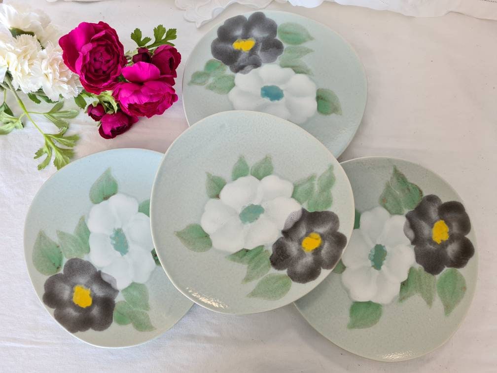 Assiettes Plates Anciennes X4 Modèle Nymphea de La Manufacture Française Pornic