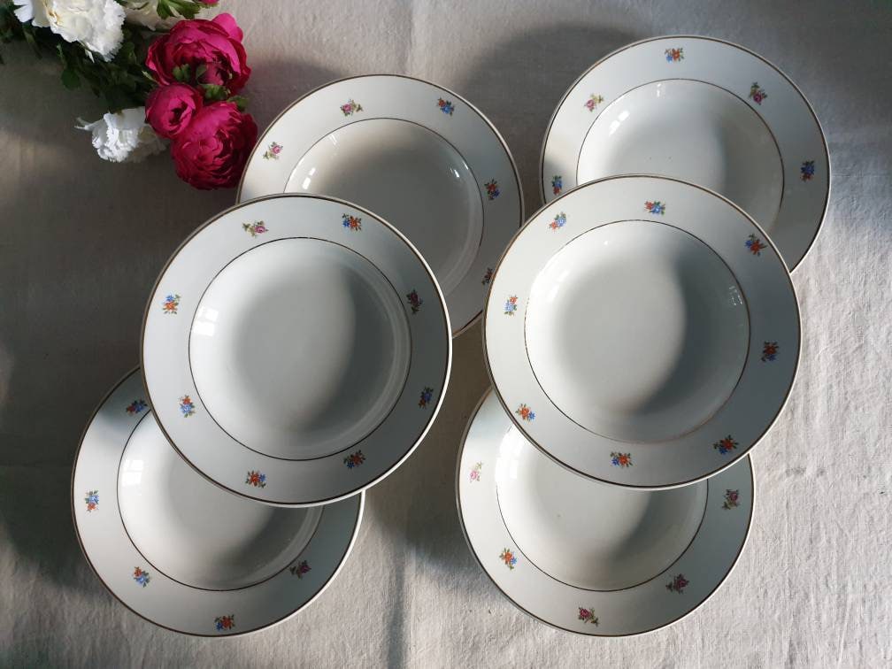 Assiettes Creuses Anciennes X6 Modèle Floral de La Manufacture Française Badonviller