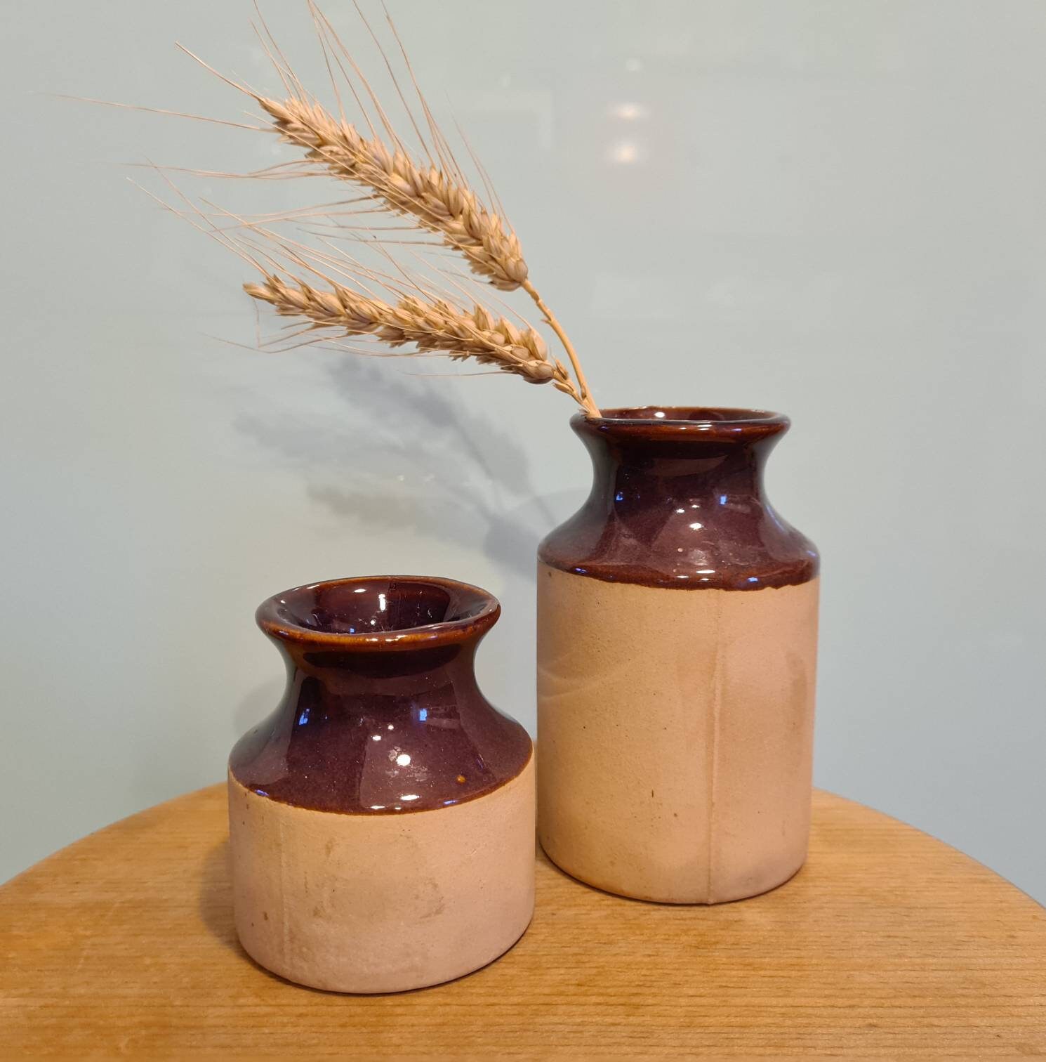 Duo Vase Ancien Grès Vernissé Vintage Mid Century