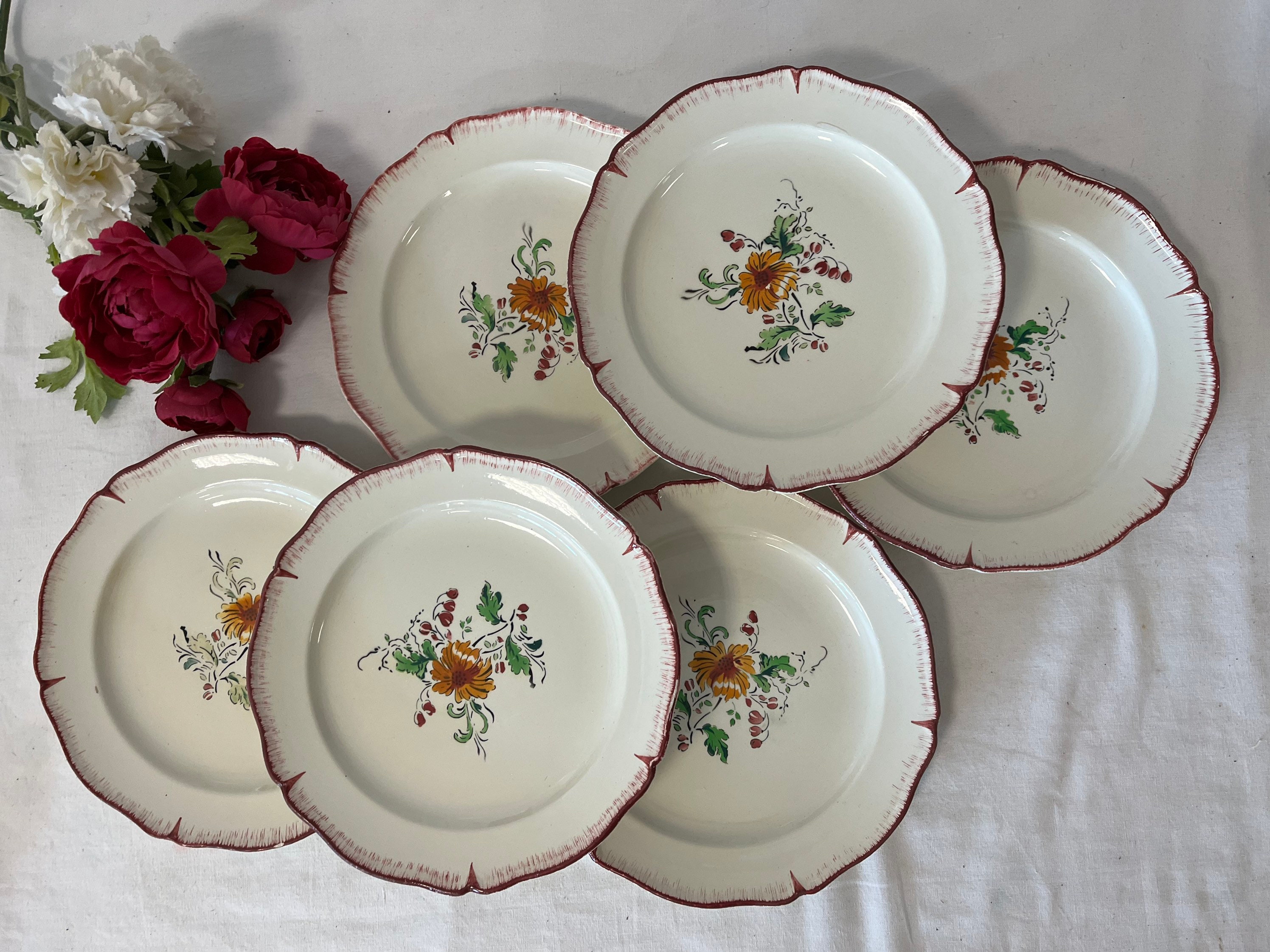 Assiettes Plates Anciennes X6 Modèle Recamier de La Manufacture Française Hbcm | Boulenger Creil et