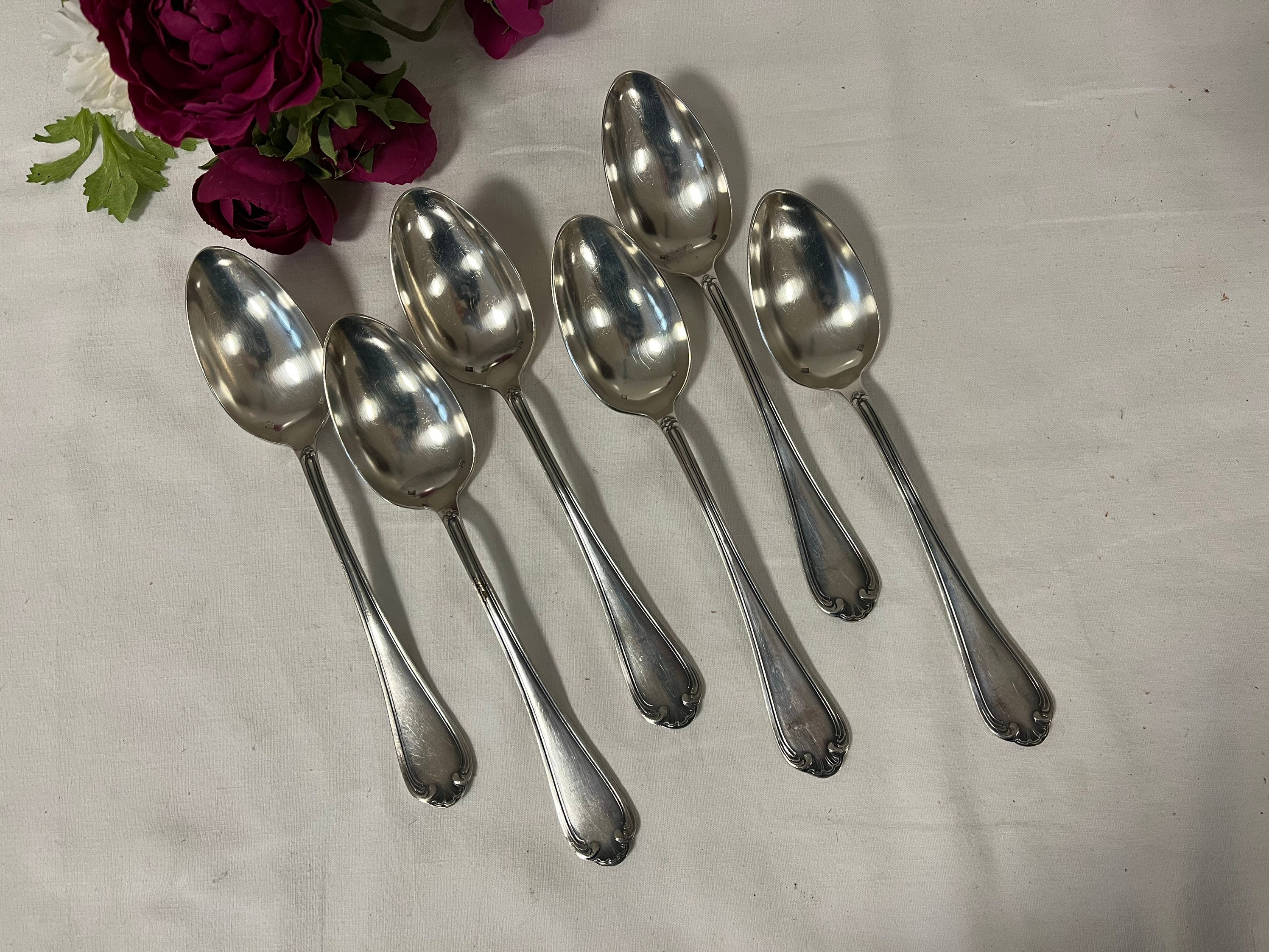 Grandes Cuillères Anciennes X6 en Métal Argenté
