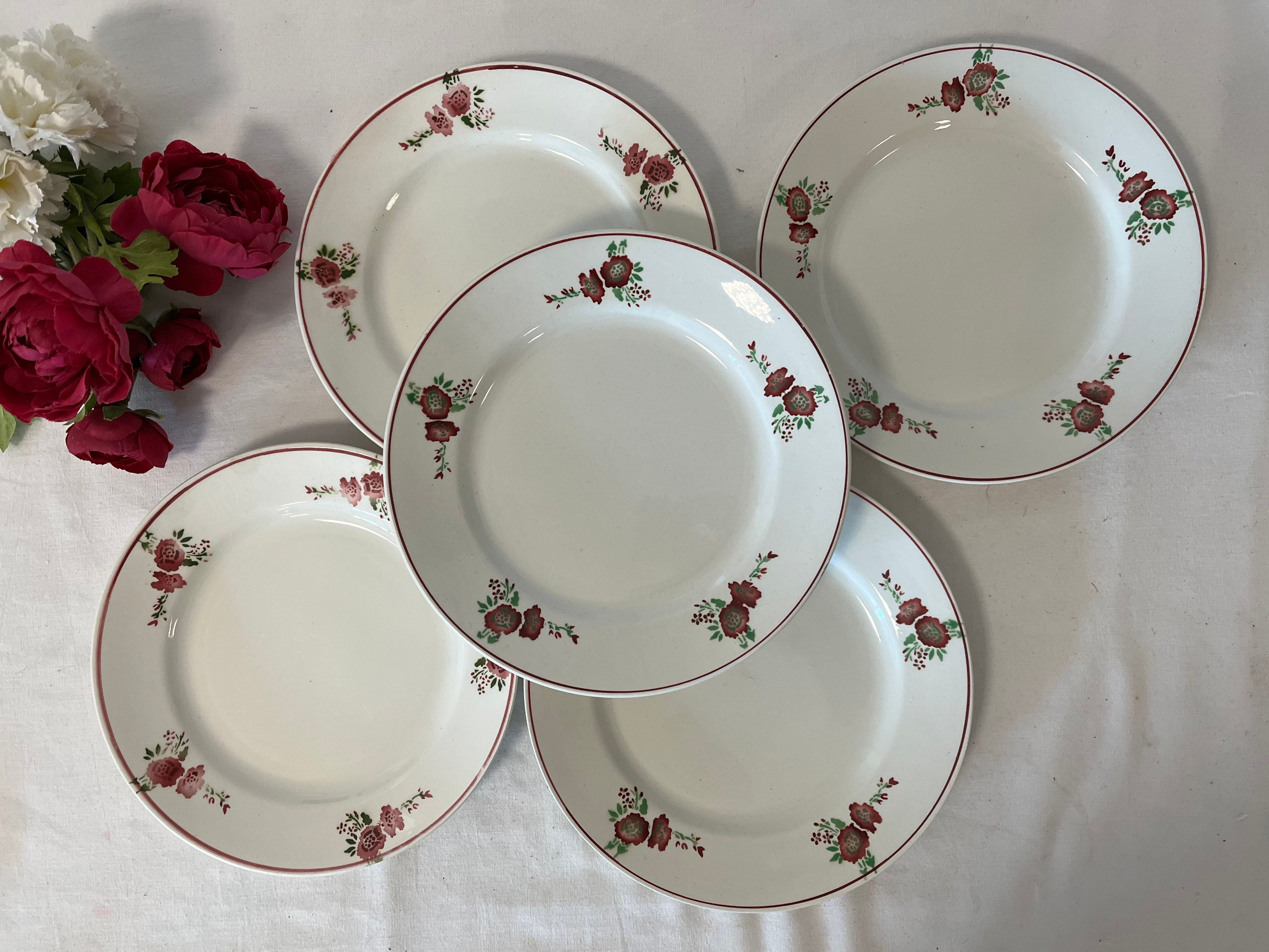 Assiettes Plates Anciennes X5 Modèle Minerve de La Manufacture Française Fenal Frères