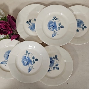 Antique dinner plates X6 model &quot;La rose bleu&quot; from the French manufacturer Digoin