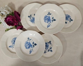 Assiettes plates anciennes X6 modèle "La rose bleu" de la manufacture française de Digoin