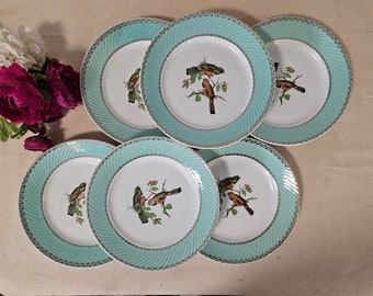 Assiettes plates anciennes X6 modèle "Oiseaux" de la manufacture française de Badonviller