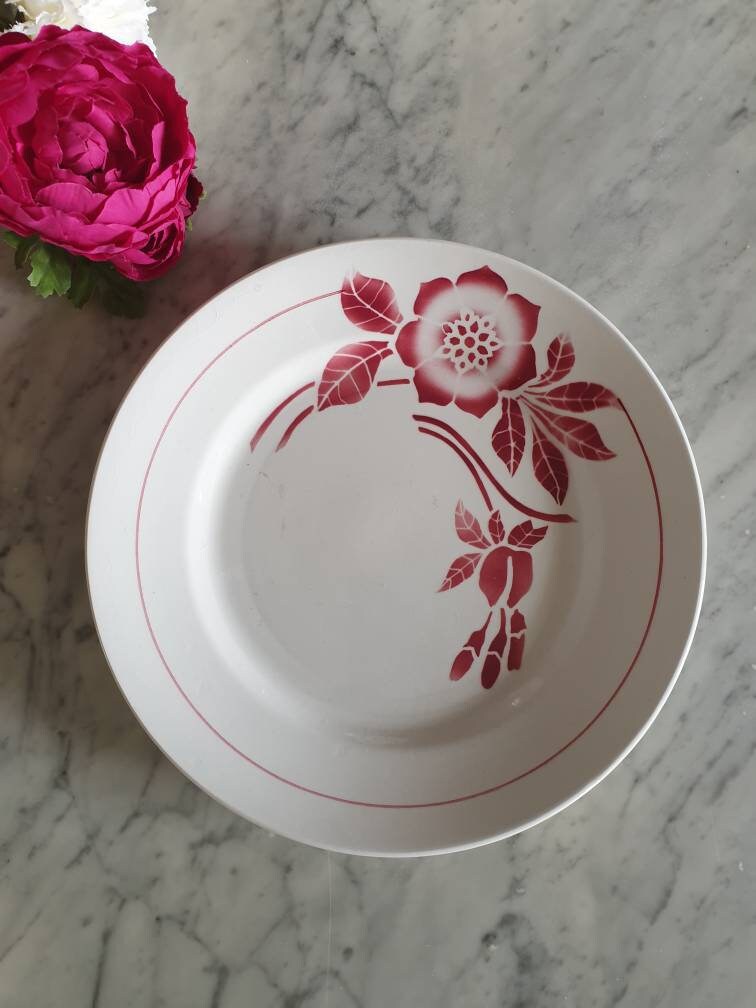 Assiette Plate Ancienne X1 Modèle Floral de La Manufacture Française Chambaud