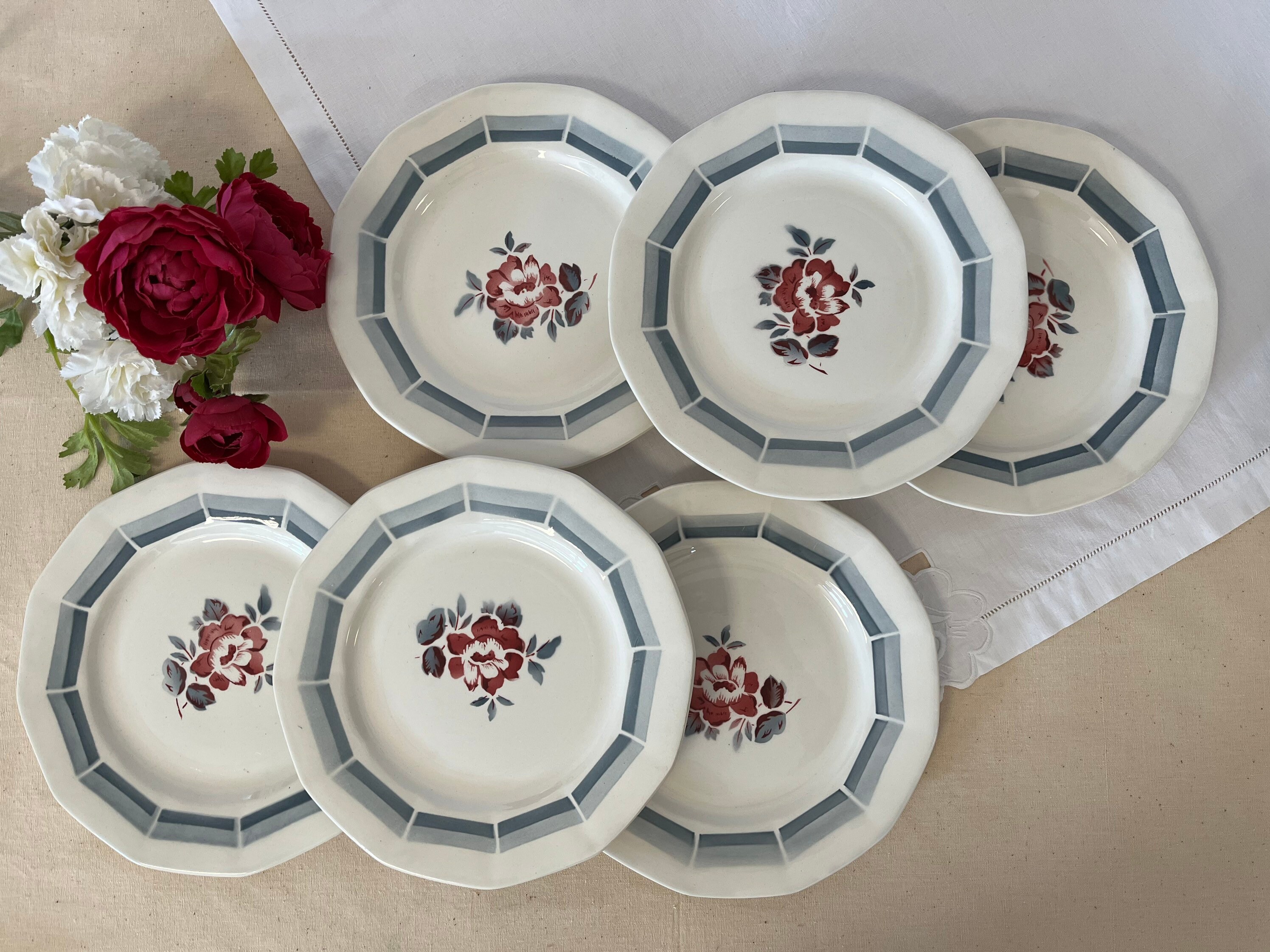 Assiettes Plates Anciennes X6 Modèle Talleyrand de La Manufacture Française Digoin