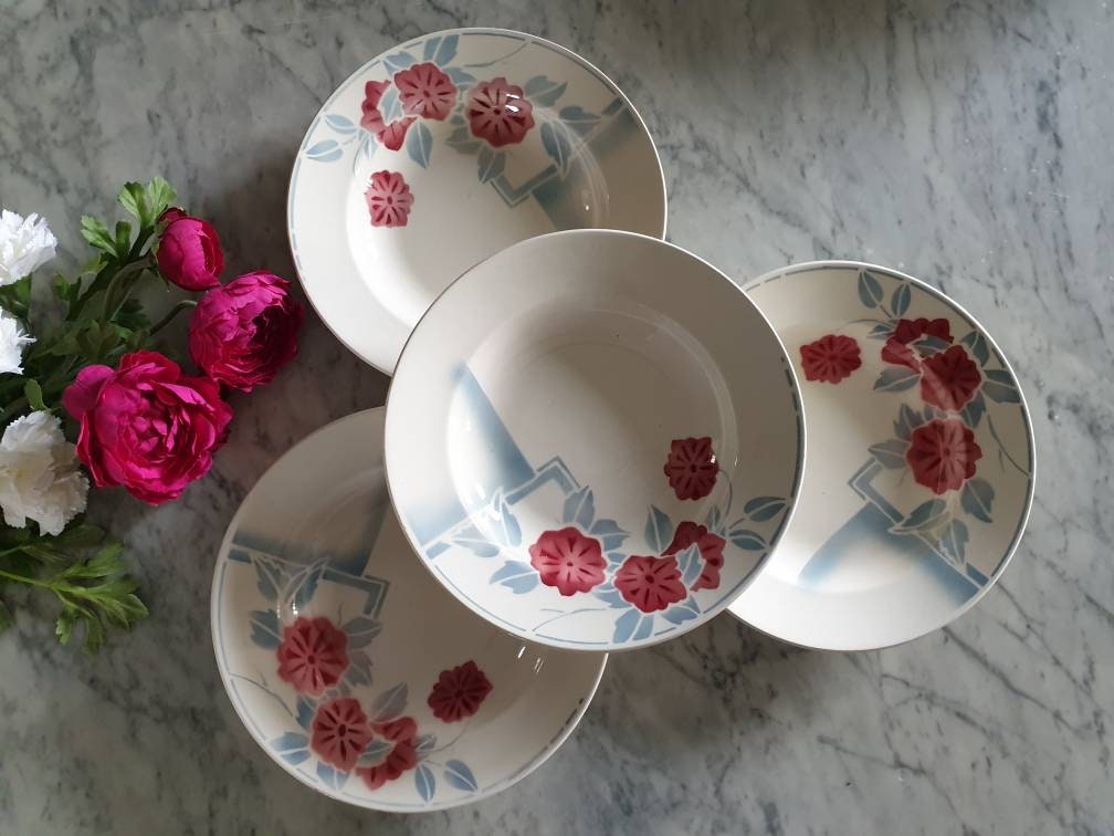 Assiettes Creuses Anciennes X4 Modèle Printania de La Manufacture Française Badonviller