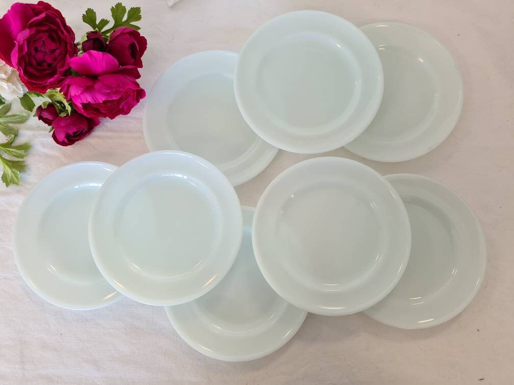 Assiettes à Dessert Anciennes X8 Opaline Vert Pastel de La Manufacture Anglaise Jorling