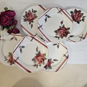 Antique flat plates X6 model &quot;la Rose&quot; from the French manufacturer Digoin