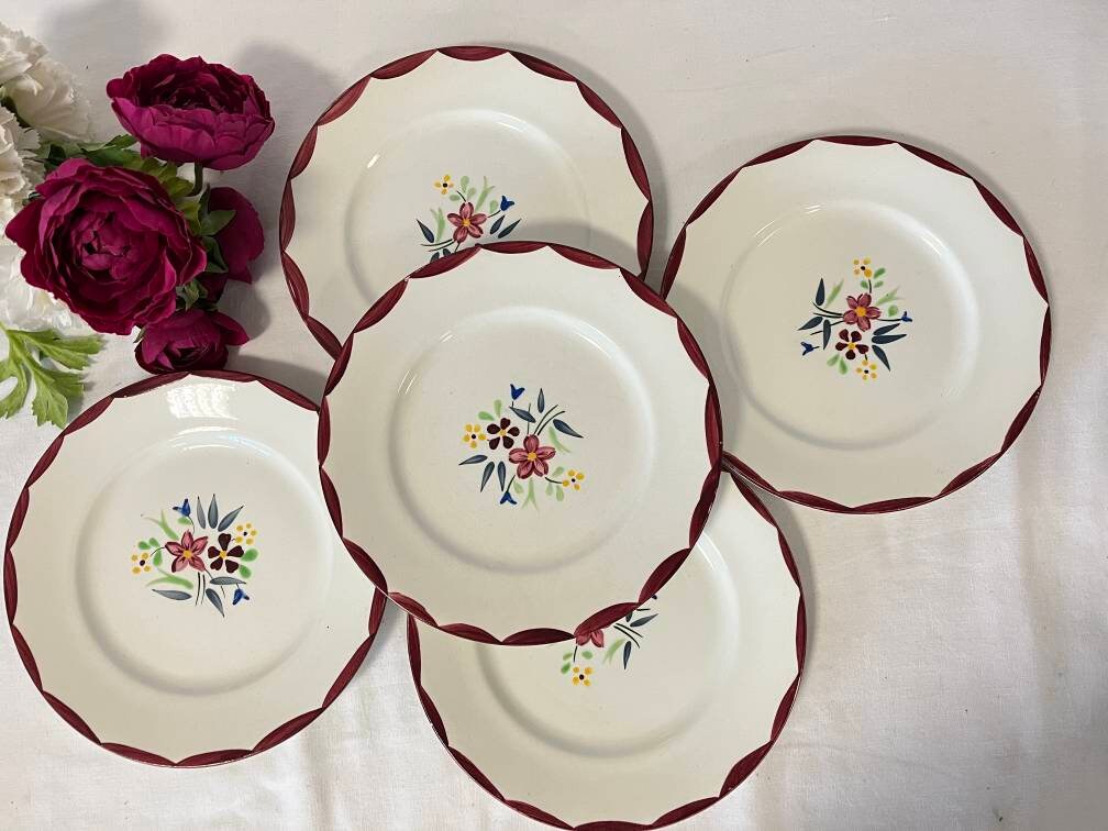 Assiettes à Dessert Anciennes X5 Modèle L'aube de La Manufacture Française Salins