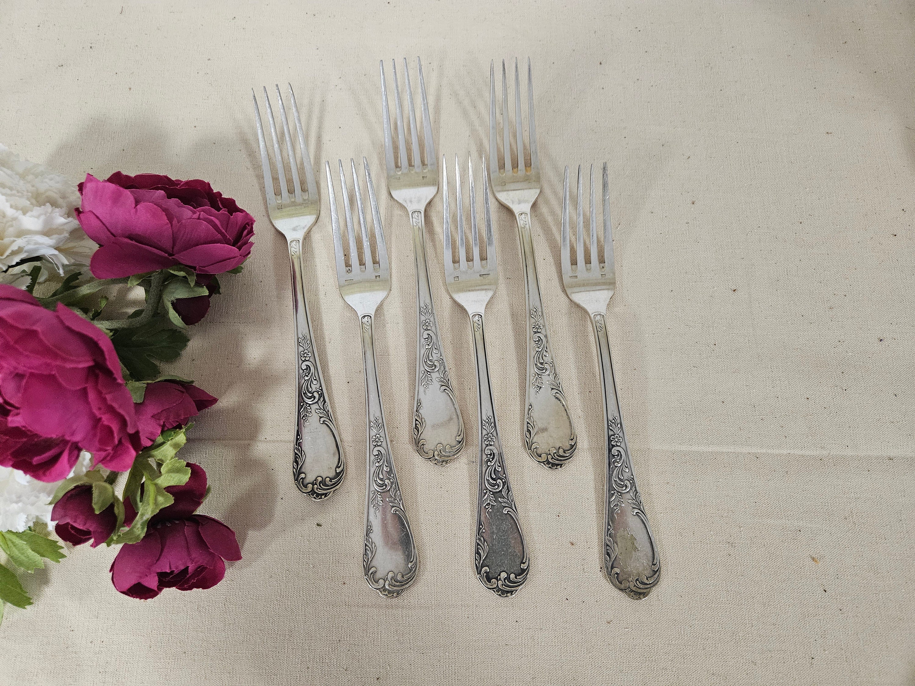 Lot De 6 Grandes Fourchettes Style Louis XV - Métal Argenté - Occasion