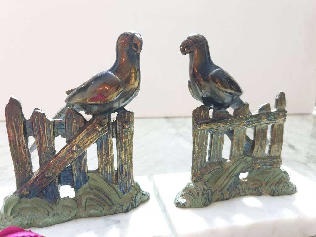 Serre Livre Vintage Duo Oiseau Couple Perroquet Retro